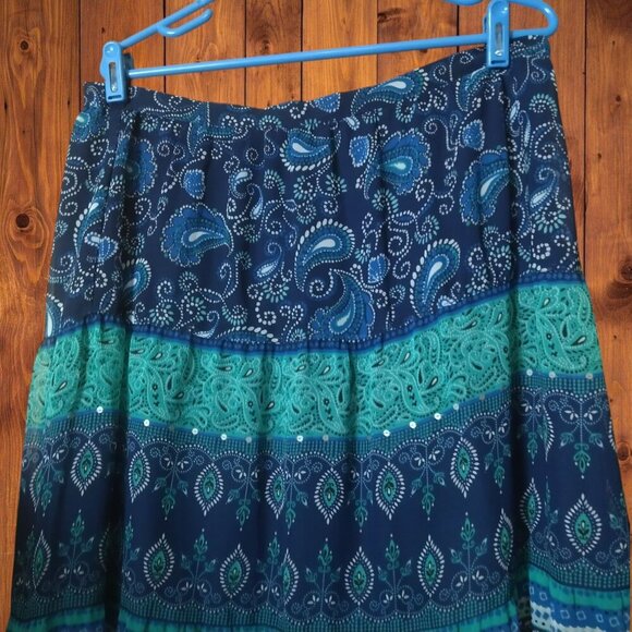 JM Collection Women's Size 14 Blue Paisley Print Boho Full Maxi Skirt Flowy - Picture 2 of 4